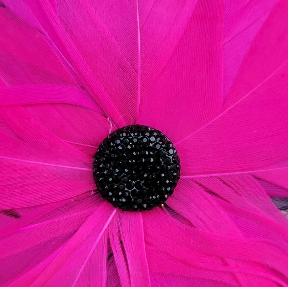 Hot Pink Feather Flower Wall Art 6x4 Handmade Glam Office Decor Rhinestone Art